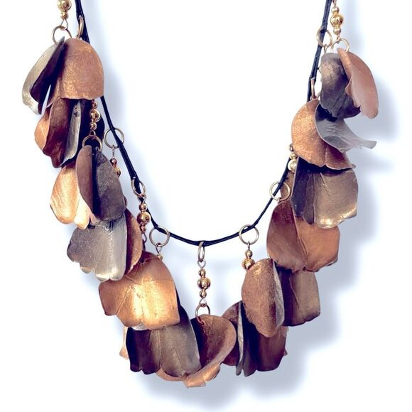 Gold Bronzed Leaf Cord Necklace - Picture 2 of 4